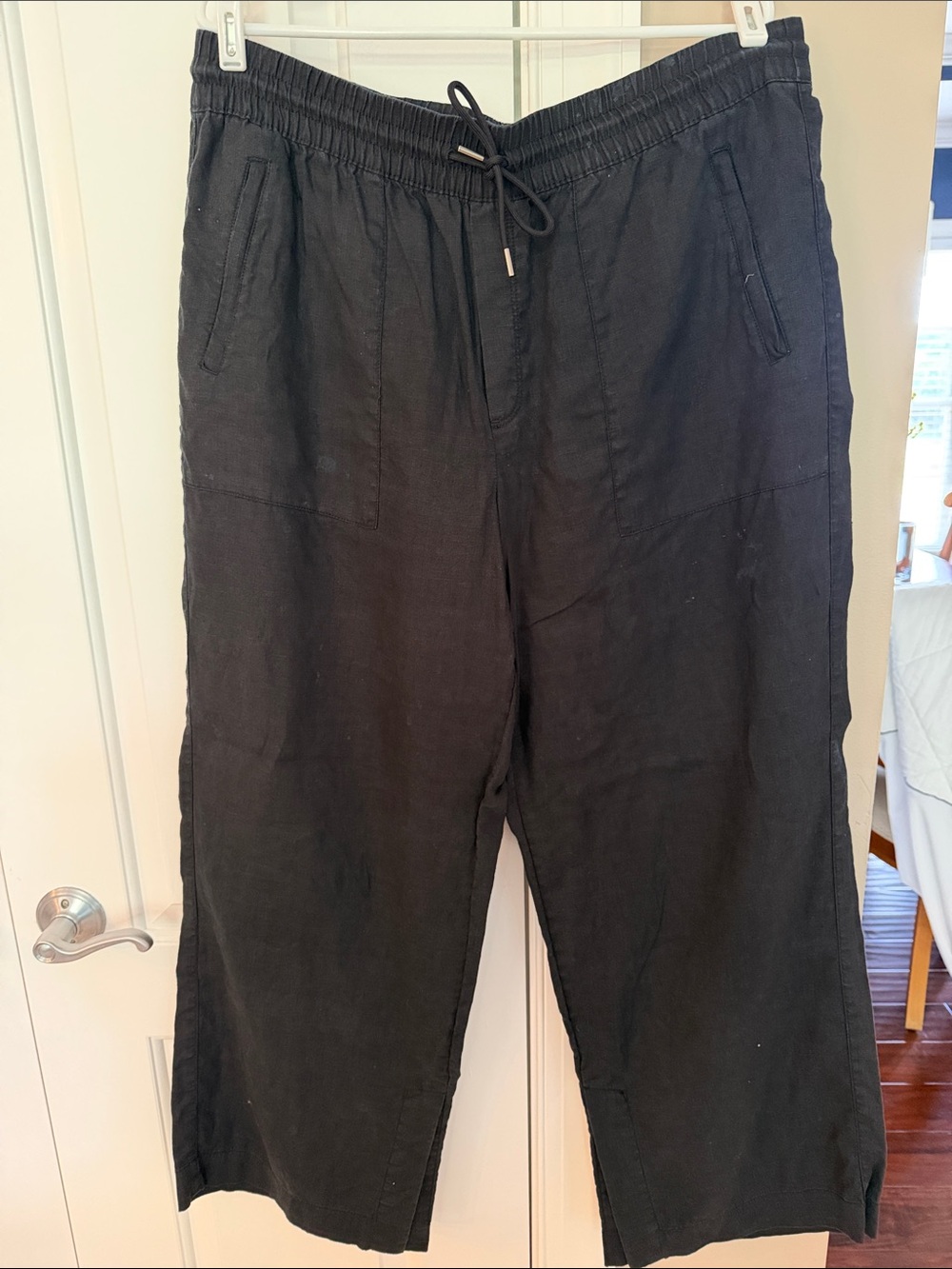 Athleta Retreat Black Linen Blend Wide Leg Pants Size Large